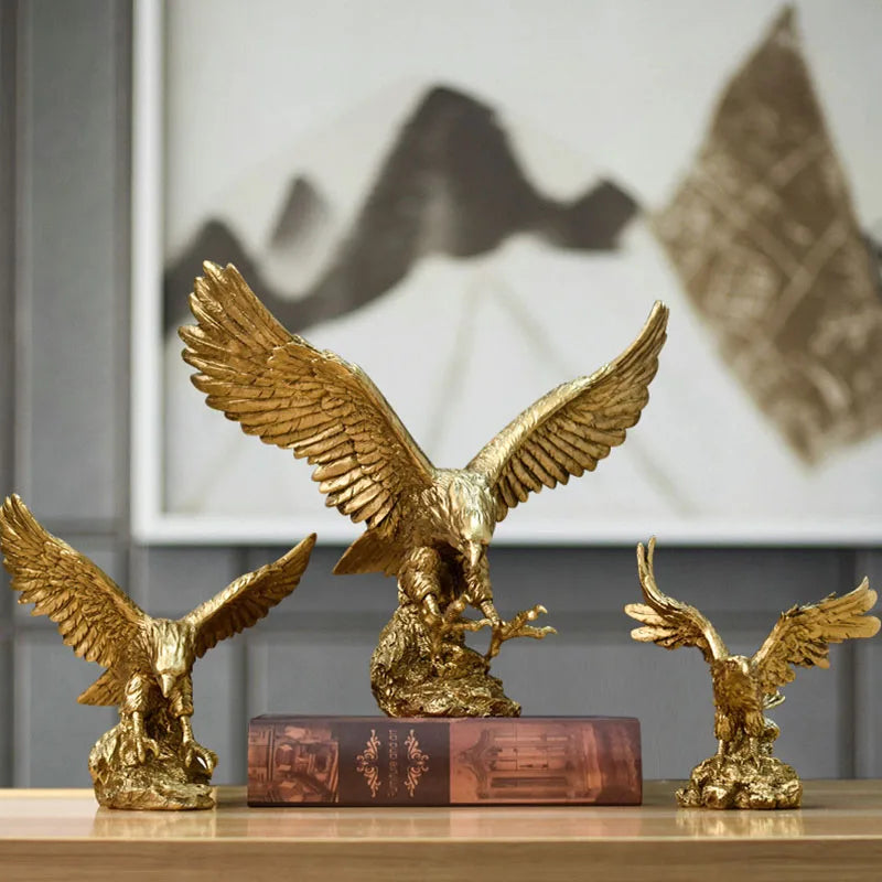Skanto | Resin Golden Eagle Statue Art Animal Model Collection Ornament Home Office Desk Feng Shui Decor Figurines Simple