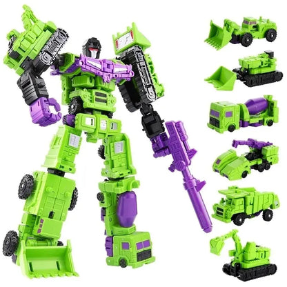 Mini 6-in-1 Transforming Devastator Action Figure - Green Robot Toy for Kids, Perfect Gift for Children 22cm (8.6 inches)