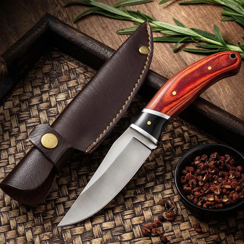 Skanto | 7.5-inch All-Purpose Knife – Stainless Steel with Colored Wooden Handle – Ideal for Home Kitchen, Outdoor Camping, and Grilling
