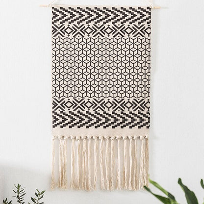 BowLift | Bohemian Wall Tapestry, Macrame Wall Hanging, Home Decoration, Cotton Linen Tassel, Handcrafted, Woven, Geometric Canvas Art, Background Wall Tapestries