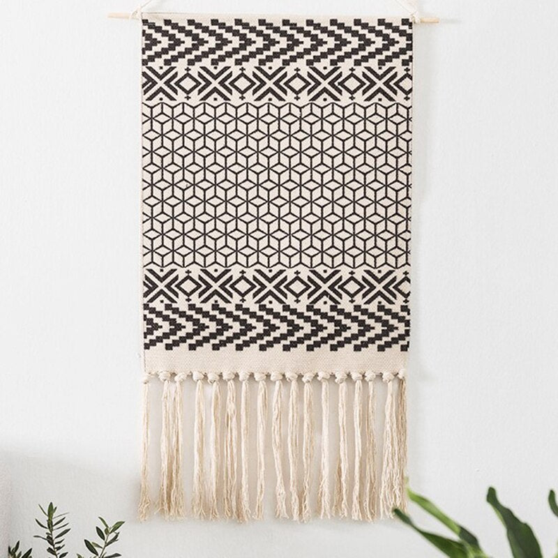 Skanto | Bohemian Wall Tapestry, Macrame Wall Hanging, Home Decor, Cotton Linen Tassel, Handmade, Woven, Geometric Canvas Art, Backdrop Tapestries