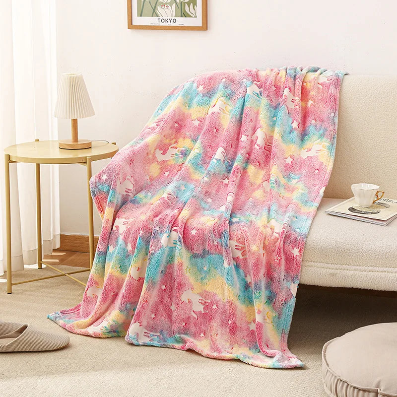 Skanto | StellaLumi | Glowing Unicorn Blanket | Cozy & Magical | Glow-in-the-Dark Stars & Hearts | Gift for Kids & Adults