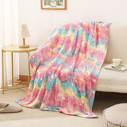 Skanto | StellaLumi | Glowing Unicorn Blanket | Cozy & Magical | Glow-in-the-Dark Stars & Hearts | Gift for Kids & Adults