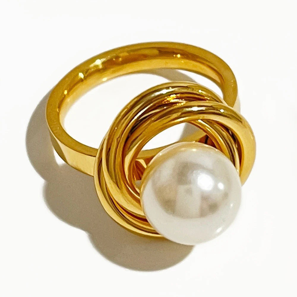 BowLift | 18k Classy Statement Dual Disc Pearl Ring