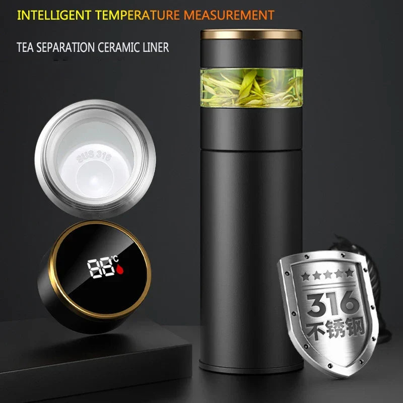 BowLift | ThermoBrew | Insulated bottle with LED temperature display & tea strainer | 450 ml | Stainless steel 304 | Black