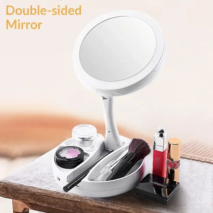 BowLift | Glamora Travel Mirror LED | Double-Sided & 10x Magnification | Foldable & Portable | With Accessory Compartment