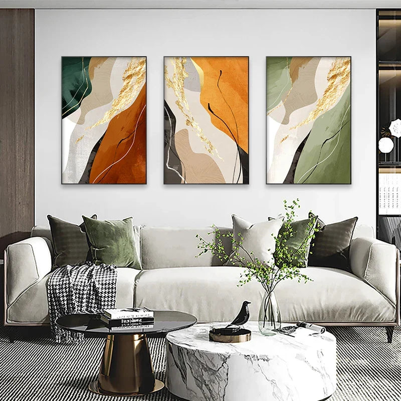 Earth Tones Nordic Abstract Geometric Wall Art Fine Art Canvas Print Green Brown Beige Orange Pictures For Living Room Dining Room Decor | Skanto