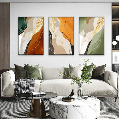 Earth Tones Nordic Abstract Geometric Wall Art Fine Art Canvas Print Green Brown Beige Orange Pictures For Living Room Dining Room Decor | Skanto