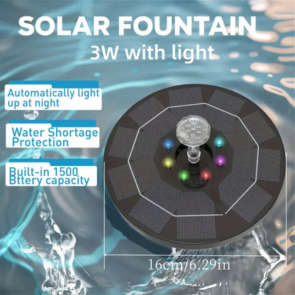Karnz | Solar Fountain LumiFonte 3.5W | With RGB-LED & 6 Nozzles | 1500 mAh Battery & Filter System | For Bird Bath, Pond & Garden