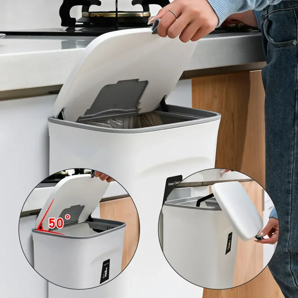 Skanto | Wall-Mounted Kitchen and Bathroom Trash Can with Lid - Available in 7L and 9L Sizes, Ideal for Storage and Waste Management