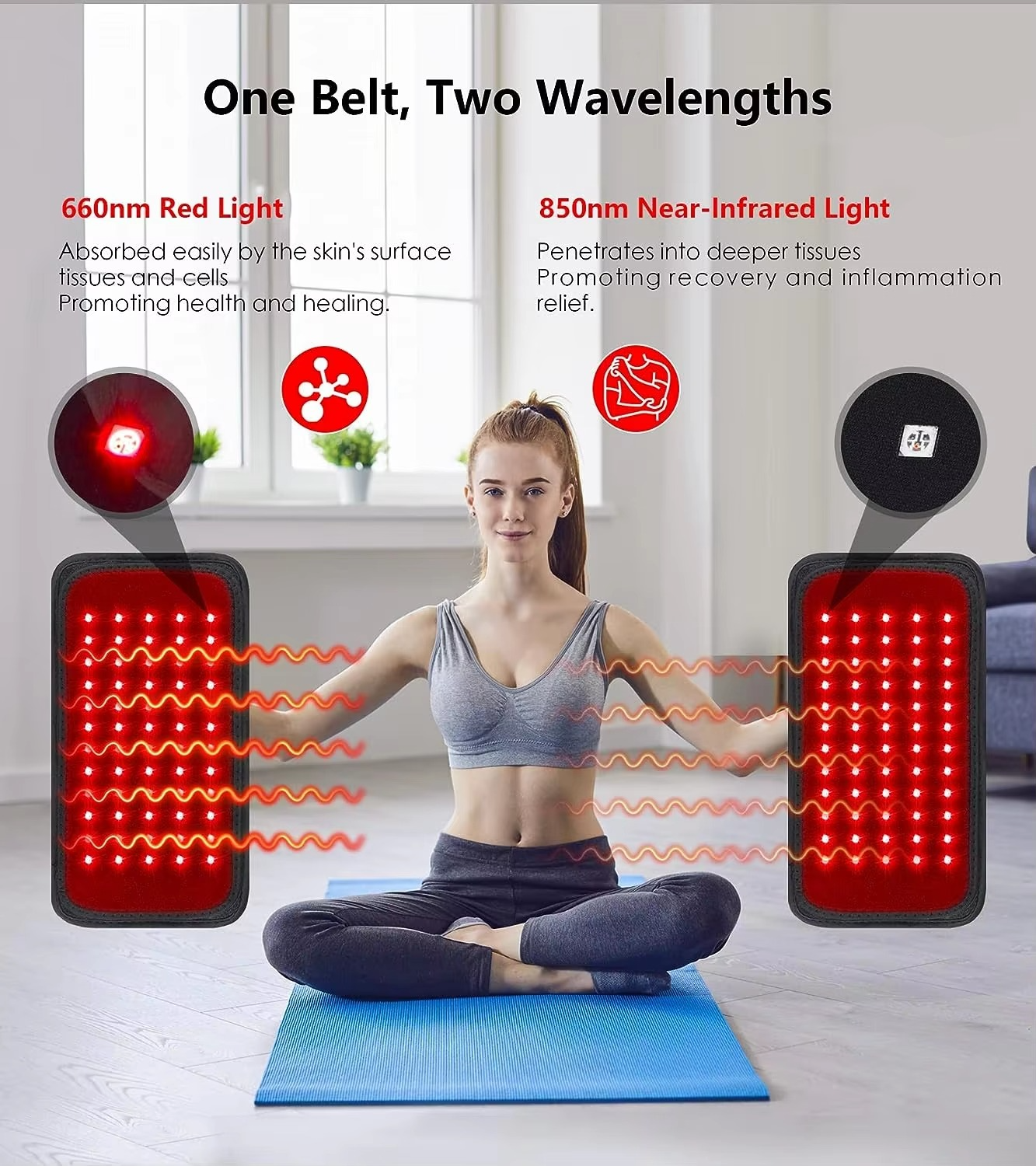 Skanto | Red & Infrared LED Slimming Belt with Heat Therapy - 60 Light Beads, 850nm & 660nm Wavelengths