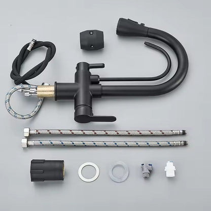 Matte Black Filter Faucet for the Kitchen, Pull-Out Spray, 360° Rotation, Three-Way Water Filter Tap, Sink Mixer | Karnz