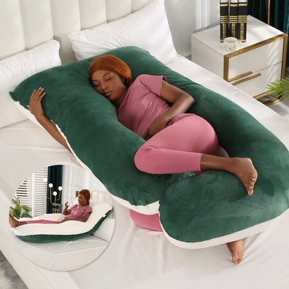 J-shaped pregnancy pillow for side sleeping and breastfeeding