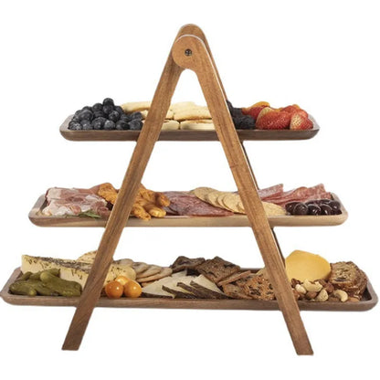 Skanto | 3-Tier Wood Tiered Tray Decor Farmhouse Tiered Tray Set Serving Platter and Trays