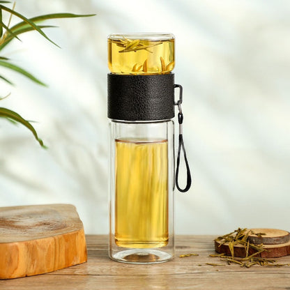 BowLift | 2in1 Double Wall Thermal Smart Tea Glass Bottle