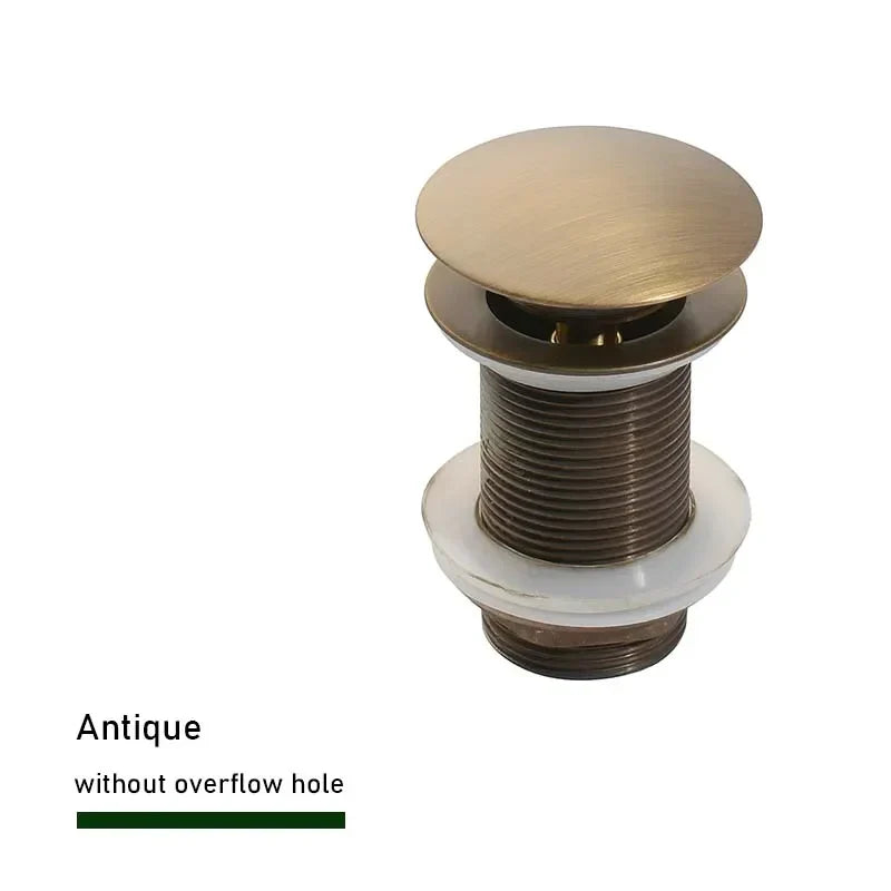 Drain Screw with Push-Down Pop-Up – Brass | 11 Colors | With or Without Overflow Skanto
