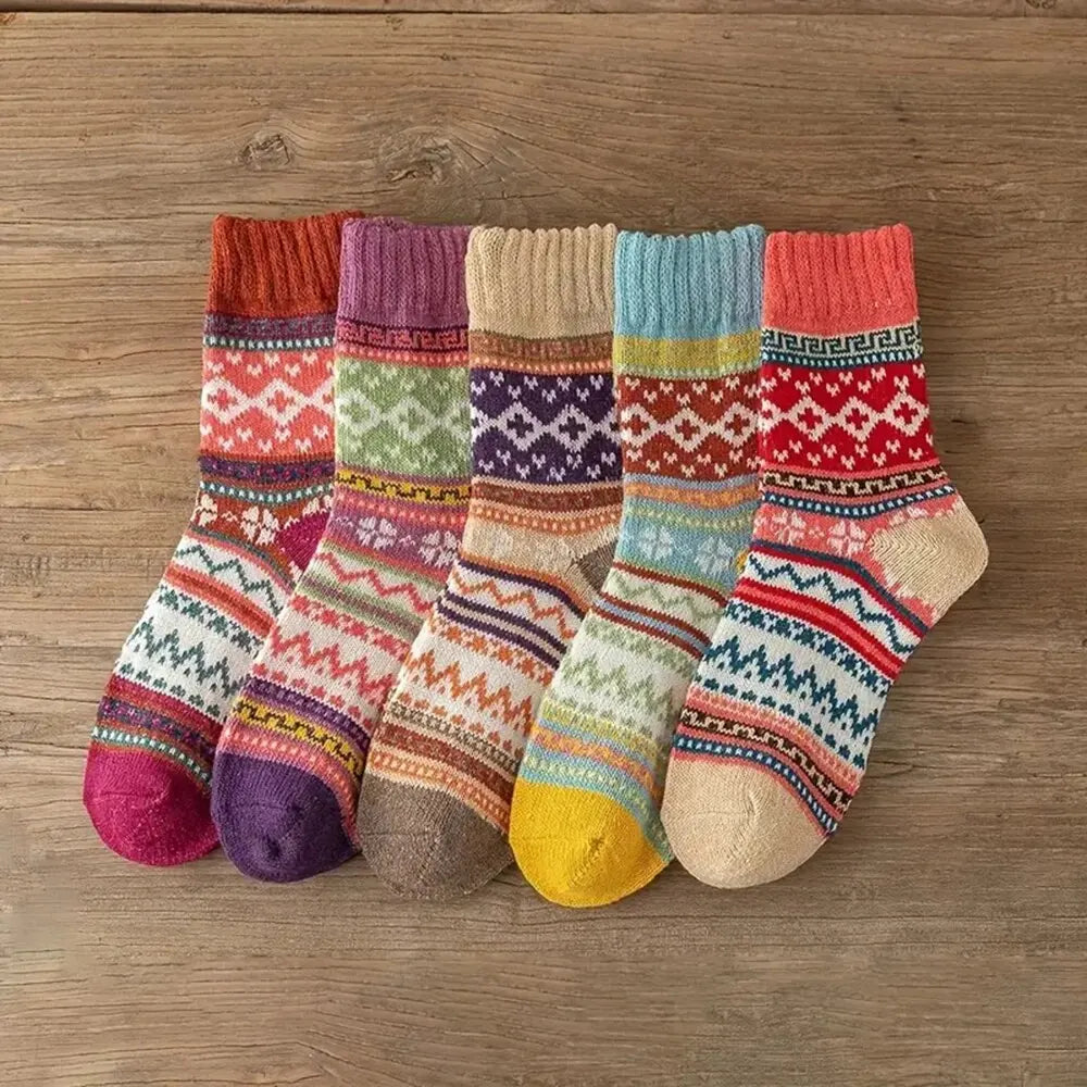 Skanto | Woolina | Women's Wool Socks Set | 5 Pairs | Extra Thick & Warm | Autumn & Winter