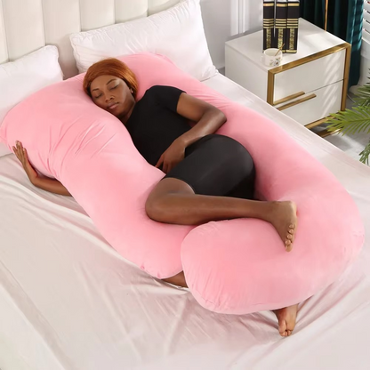 J-shaped pregnancy pillow for side sleeping and breastfeeding
