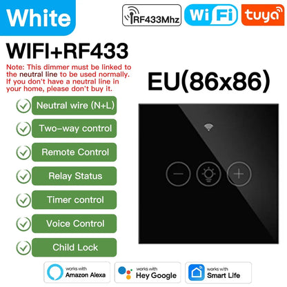 Tuya Smart Light Wall Switch with Neutral Wire - WiFi Dimmer Control via SmartLife Google Alexa Apps