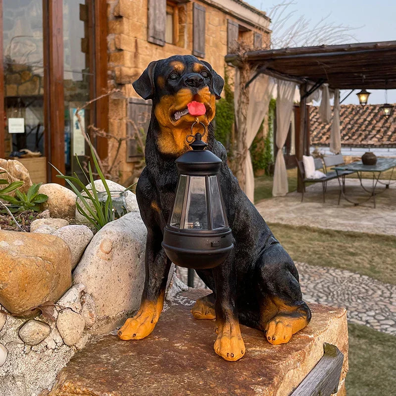 Solar-Powered Outdoor Resin Dog Statue Lamp | Bowlift
