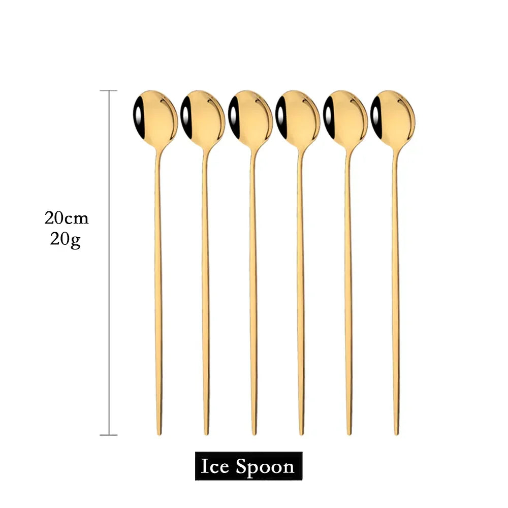 Skanto | Golden 6-Piece Long Handle Spoon Set