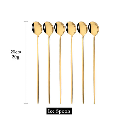 Skanto | Golden 6-Piece Long Handle Spoon Set