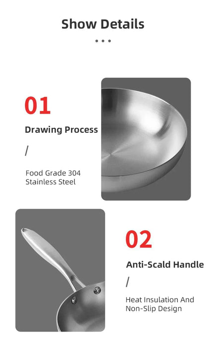 Skanto | Professional Frying Pan - 304 Stainless Steel, 2MM thick 5-layer Steel Pan & Pot