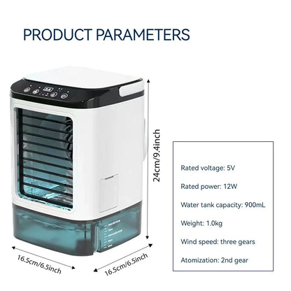 Portable Mini Air Conditioner – 3-Speed Small AC Unit with 900ML Water Tank, Electric Fan and Humidifier for Bedroom & Office | Bowlift