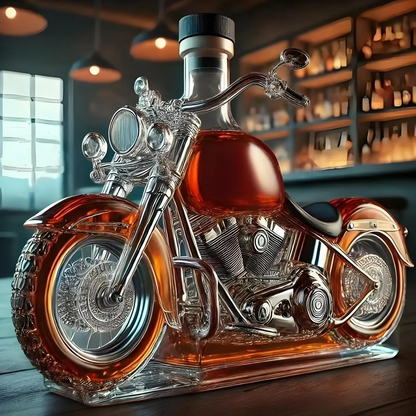 Whisky decanter in the shape of a Harley-Davidson motorcycle for the home bar
