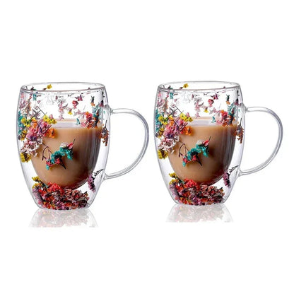 2pcs Dried Flowers Double-Walled Glass Mug