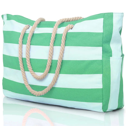 BowLift | Marivalis Striped Beach Bag with Zipper | Foldable & Waterproof | Sand Resistant Canvas | For Travel & Vacation