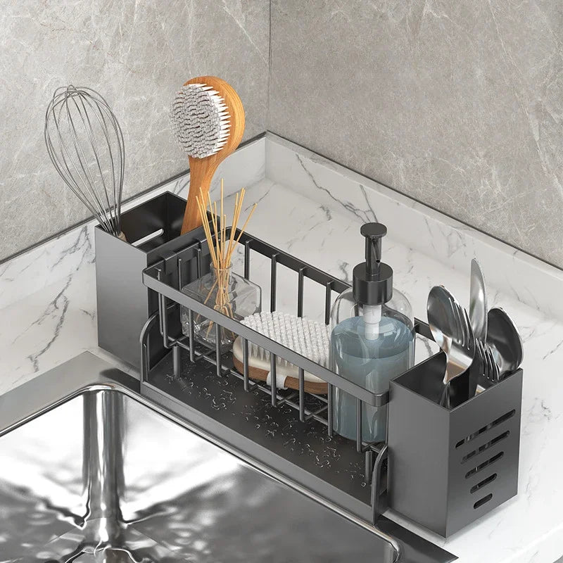 Skanto | Ordinaqua Sink Organizer Shelf | Self-Draining | Holder for Sponge, Soap & Cloth | Expandable & Hygienic | ABS Plastic