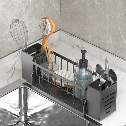 Skanto | Ordinaqua Sink Organizer Shelf | Self-Draining | Holder for Sponge, Soap & Cloth | Expandable & Hygienic | ABS Plastic