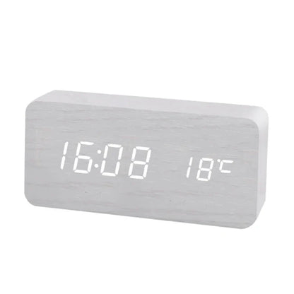 Skanto | Wood LED Digital Alarm Clock: Stylish Table and Bedside Clock with Temperature Display