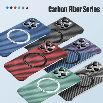 Skanto | Ultra-Thin Carbon Fiber Magnetic Case for iPhone 16 15 ProMax 14 Plus 13 12 11 Pro Max Magsafe Wireless Charging Borderless Cover