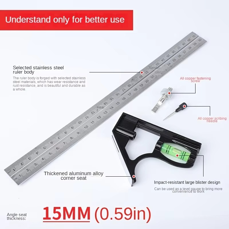Skanto | 12-inch Adjustable Stainless Steel Precision Angle Measuring Tool