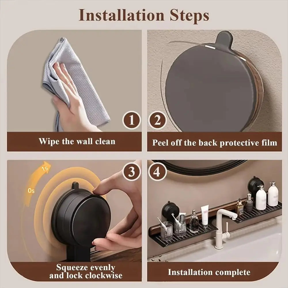Skanto | Over Sink Suction Cup Walnut Bathroom Shelf