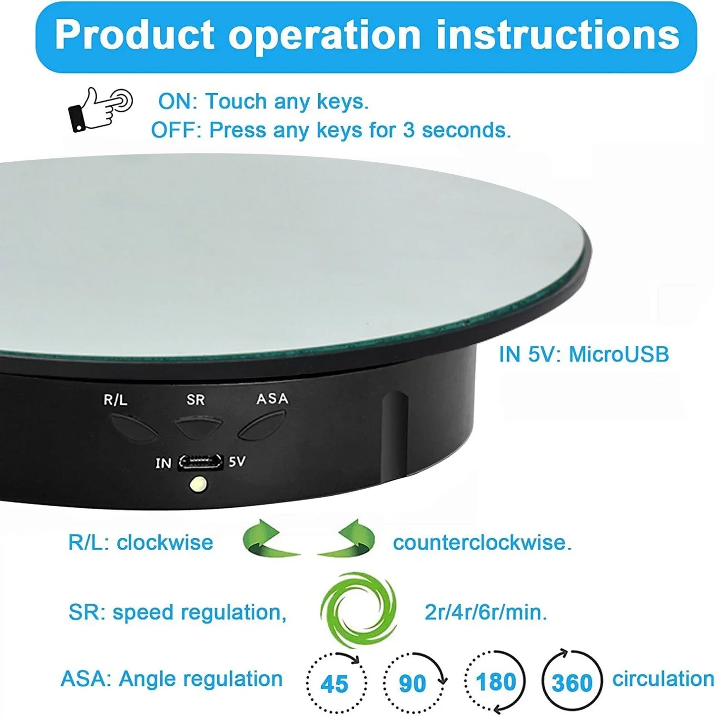 Skanto | Motorized Rotating Mirror Display Stand - Three Speeds, Turntable Holder, USB Powered for Rotating Shots