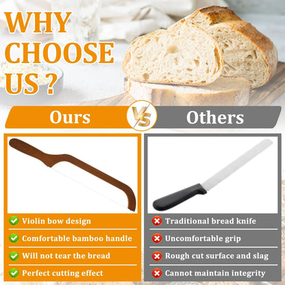 Skanto Skanto | Bread Bow Cutter – Serrated Stainless Steel Bagel & Sourdough Slicer, Portable Cutting Tool with Bamboo Handle
