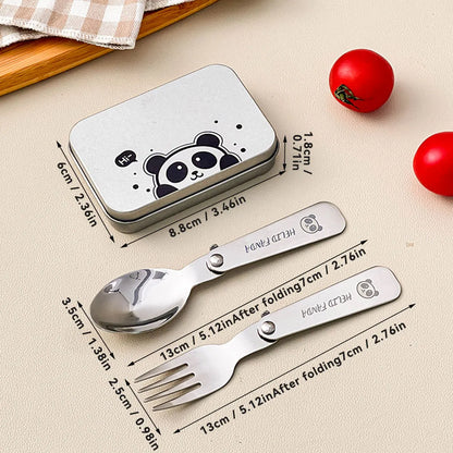 BowLift | Trekking Camping Cutlery 3-piece | Foldable Spoon & Fork with Storage Box | Stainless Steel | Compact & Reusable
