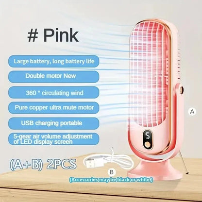 Large Battery Dual Motor Household Cooler, 5-Speed Air Cooling Fan 720° Surround Air Blower, Portable USB Fan | Karnz
