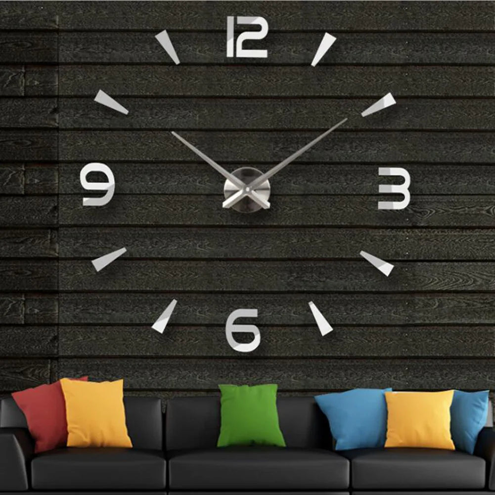 Big Wall Clock DIY 3D Self Adhesive Mirrored Acrylic Wall Clock For Kitchen Dining Room Living Room Creative Home Decor | Bowlift