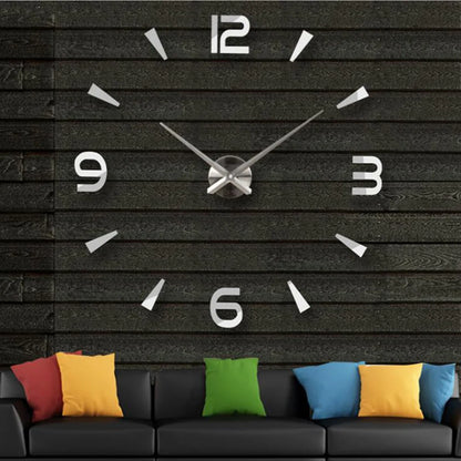 Big Wall Clock DIY 3D Self Adhesive Mirrored Acrylic Wall Clock For Kitchen Dining Room Living Room Creative Home Decor | Bowlift