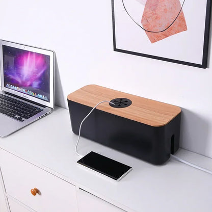 BowLift | Cable Box OrgaWood | Desk Organizer made of Wood & Plastic | For Chargers, Cables & Accessories | 29.5×11.4×11 cm