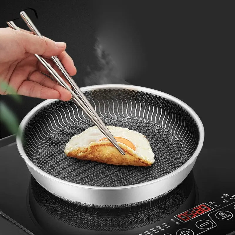Skanto | Tri-Ply 316 Stainless Steel Wok Pan with Double-Sided Honeycomb Pan - Suitable for All Stoves