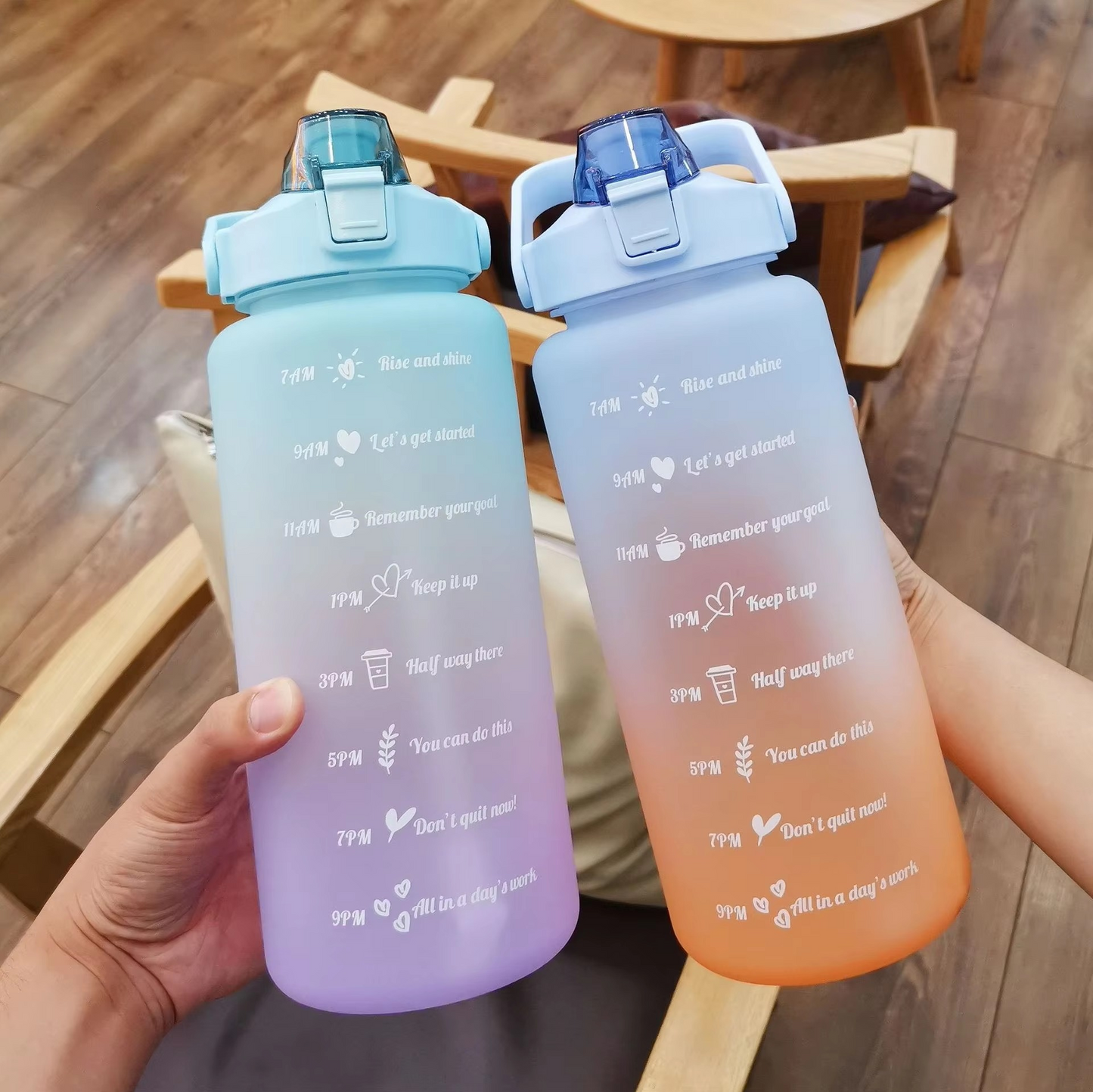 BowLift | Outdoor 68oz Large Capacity Leakproof Water Bottle with Straw and Time Marker