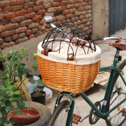 Skanto | PawRide | Front-Mounted Wicker Bike Basket – Secure, Stylish & Weather-Resistant