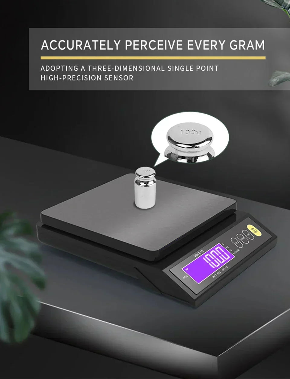 Karnz | 5 kg/0.1 g and 10 kg/1 g digital electronic kitchen scale, LCD display, fully waterproof stainless steel weighing tool for baking