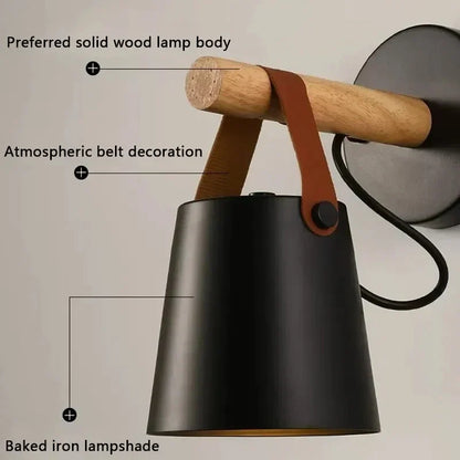 NordicGlow Light - Wooden LED Wall Lamp with Leather Detail Skanto