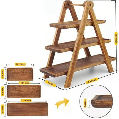 Skanto | 3-Tier Wood Tiered Tray Decor Farmhouse Tiered Tray Set Serving Platter and Trays
